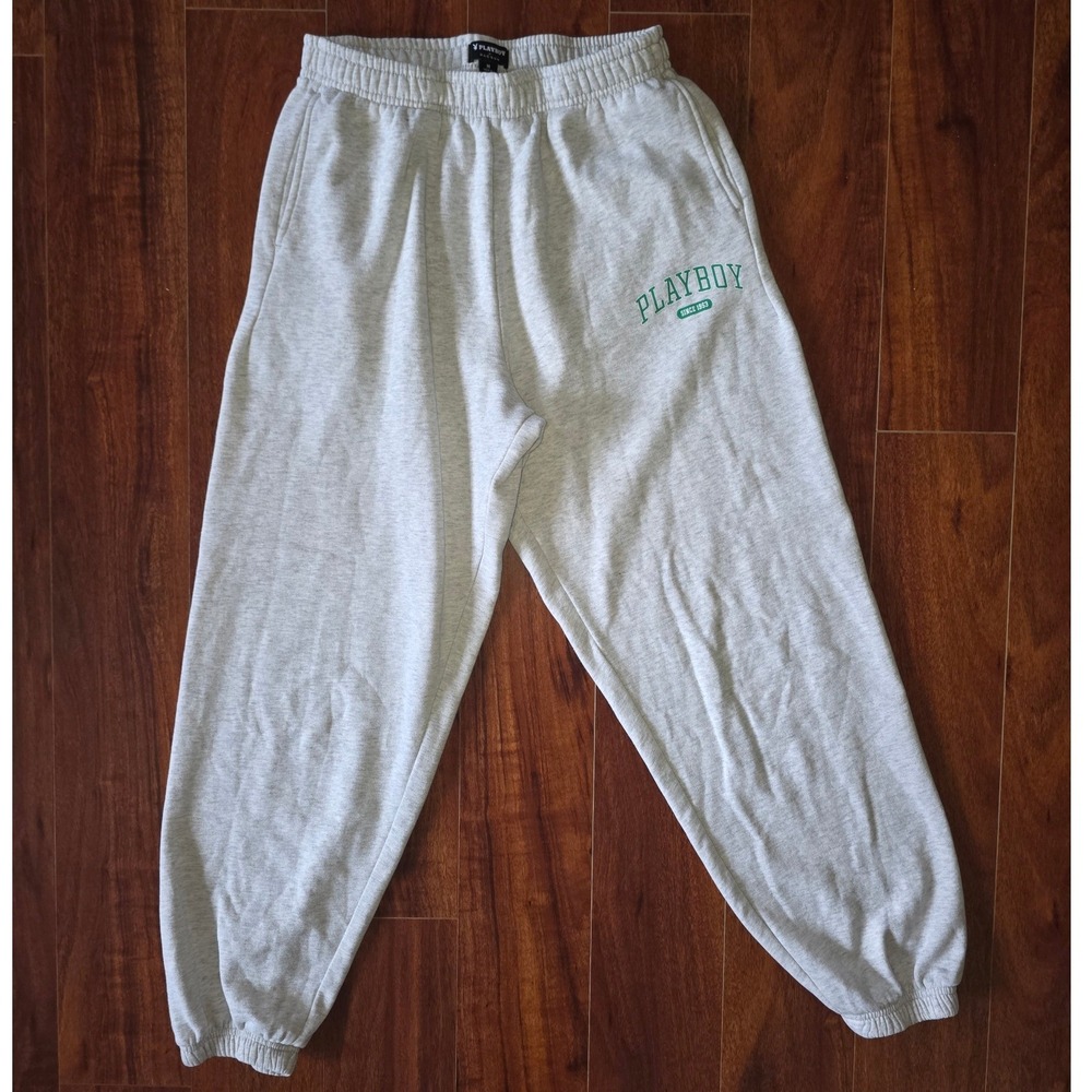 Playboy by PacSun Heather Gray Green Logo Jogger Sweatpants Womens Medium